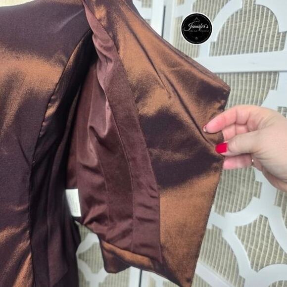 Cameron Blake by Mon Cheri Brown 2-Piece Taffeta Sleeveless Dress and Jacket 8 - Picture 11 of 14